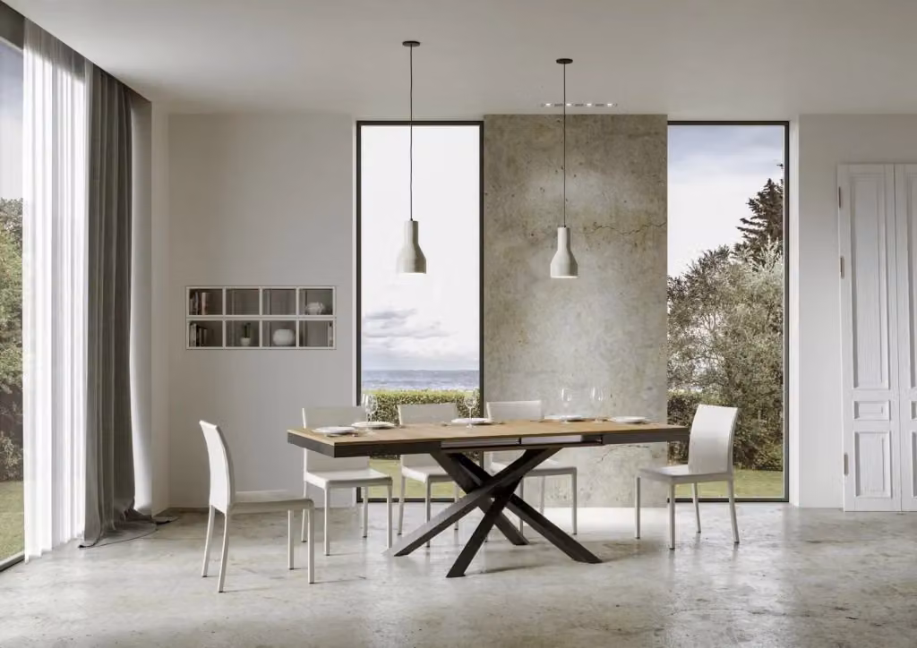 Tavolo allungabile Volta Evolution Bs Com in quercia natura con telaio antracite L/P: 90 x 120/380 cm – 2