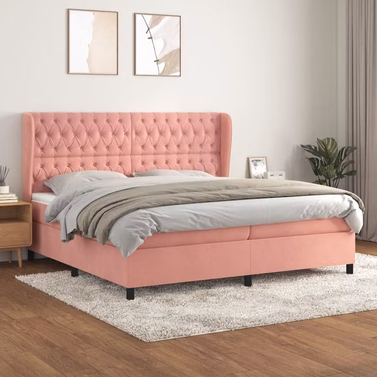 Maison Exclusive - Giroletto a Molle con Materasso Rosa 200x200 cm in Velluto