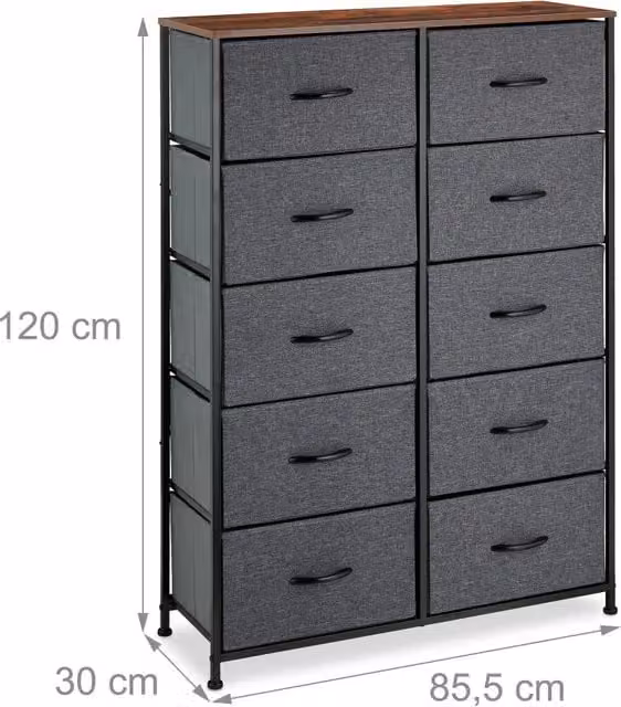 Cassettiera a 10 cassetti dal design moderno portaoggetti soggiorno camera da letto 90 x 40 x 80 cm in tessuto grigio 13_0012819