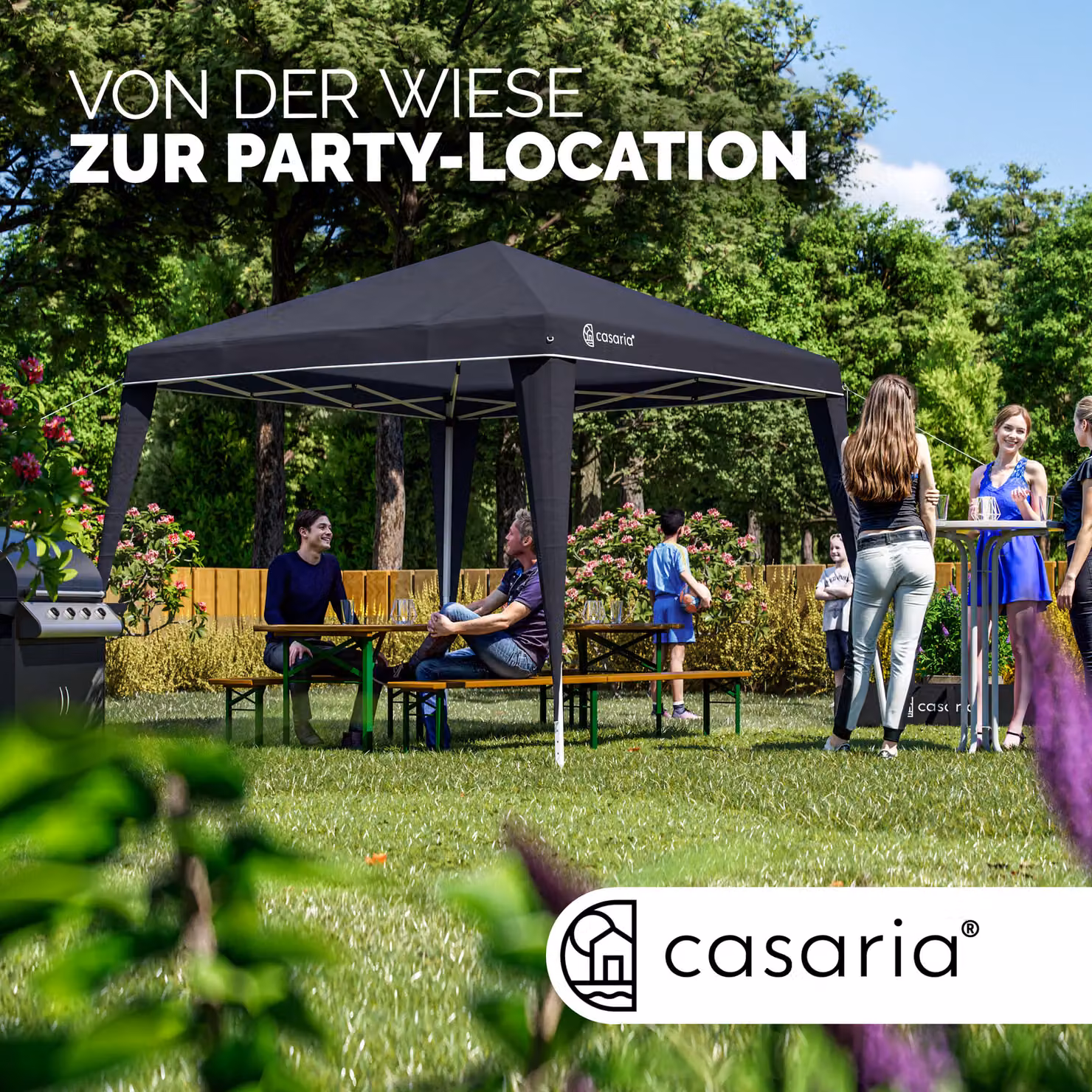 Gazebo da giardino Capri Casaria® colore antracite con finestra in poliestere e protezione UPF 50+, L 300 cm x P 300 cm x H 250 cm – 3