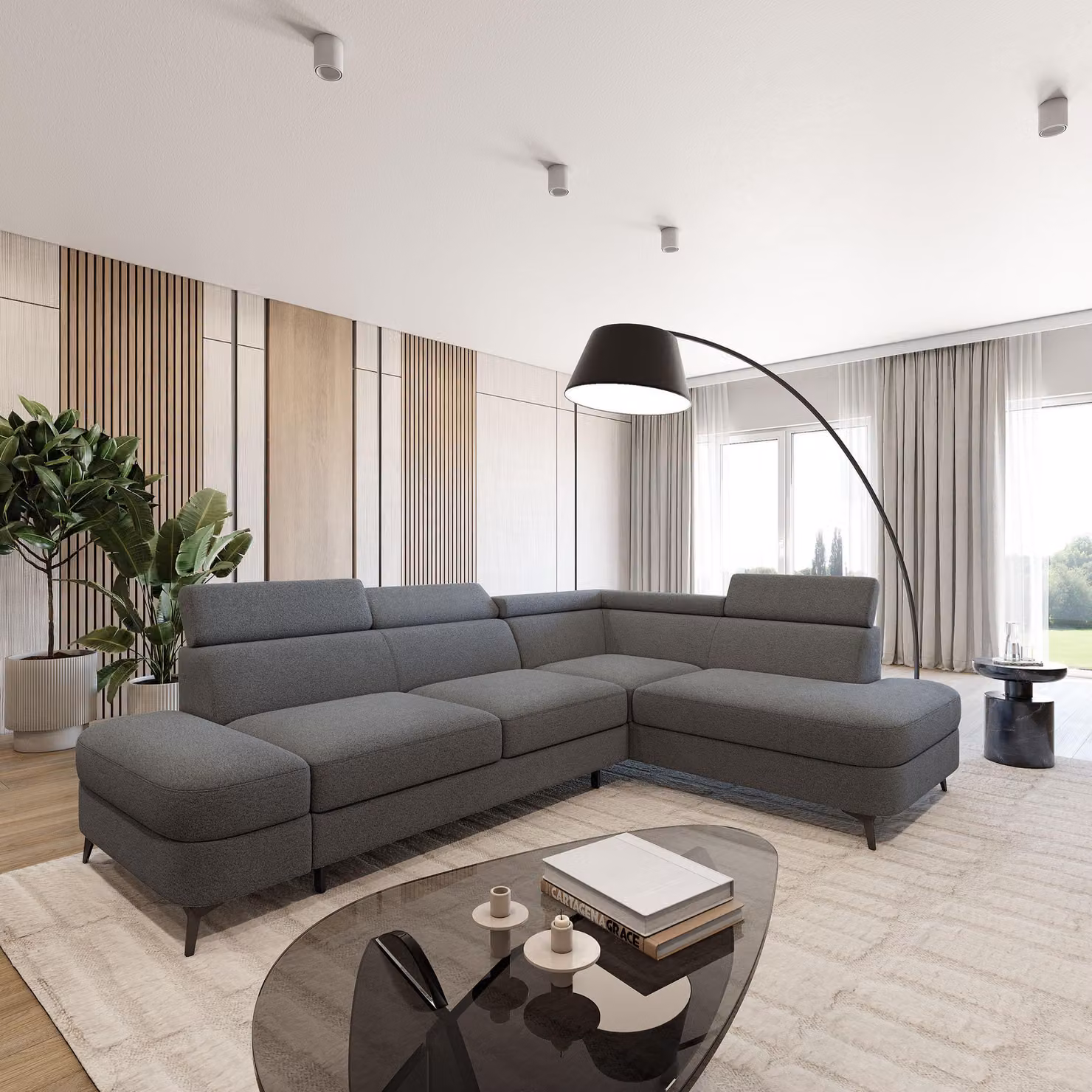 Divano ad angolo Masseno AVISE Q R-S con funzione letto a L, divano con contenitore, divano da salotto, divano, divano letto, set divani - Grigio, QUELLE 92