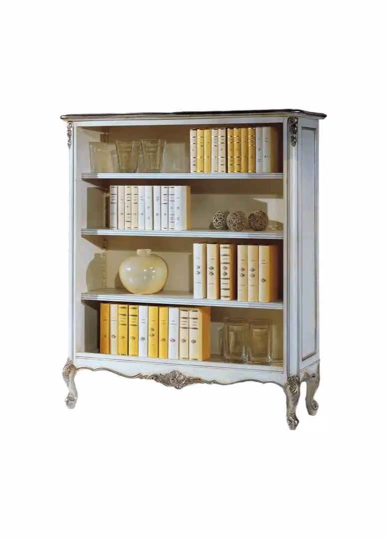 Libreria classica in legno stile shabby chic bianco e argento Mobili 2G L: 130 cm, P: 50 cm, H: 150 cm – 1