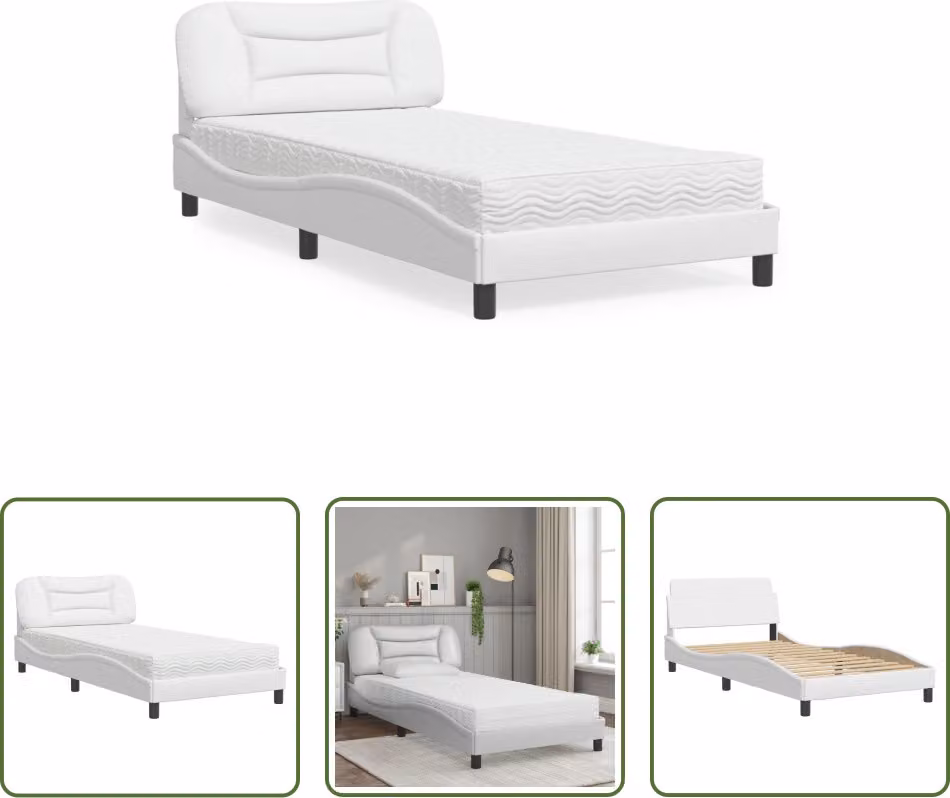 The Living Store Letto con materasso bianco 100x200 cm in ecopelle