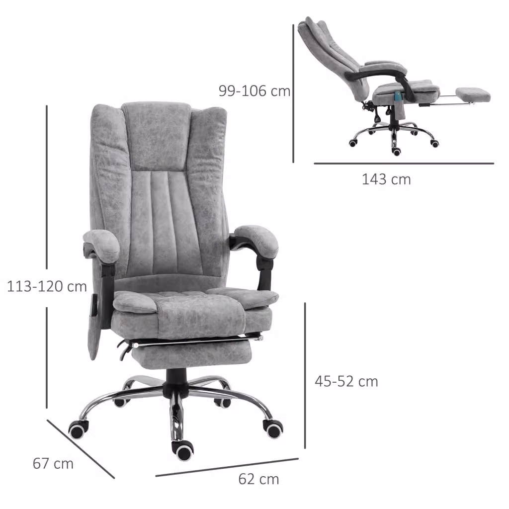 Poltrona executive WISHDOR in microfibra grigia con poggiatesta, braccioli e rotazione a 360 gradi, ideale per ufficio e soggiorno, L: 120 cm, P: 67 cm, H: 120 cm – 2