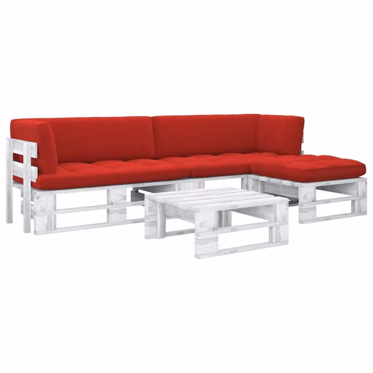 set da salotto in pallet 4 pezzi bianco Legno di pino impregnato