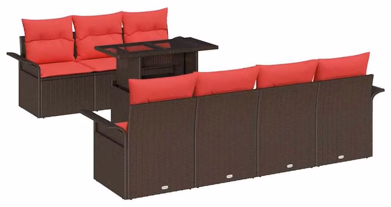 Set Divano da Giardino con cuscino 8 pcs Marrone polyrattan