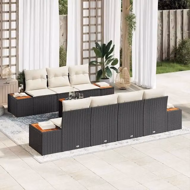 Set Divano da Giardino 8 pz Nero Poly Rattan 3356707