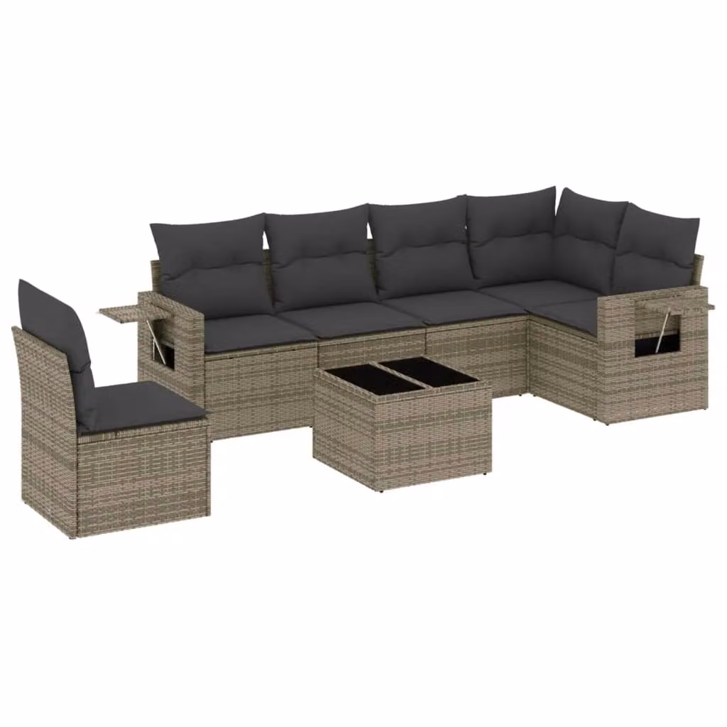 Set Divani da Giardino 7 pz con Cuscini Grigio in Polyrattan