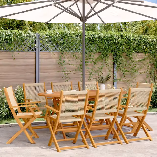 Sedie pieghevoli, 8 pezzi, beige, in legno massello di acacia 3214573