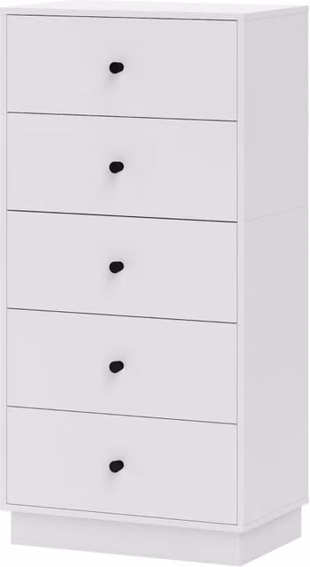 Cassettiera Chicfurn con 5 cassetti e piano d'appoggio in stile moderno per soggiorno e camera da letto, L: 47 cm, P: 29 cm, H: 95 cm, bianco