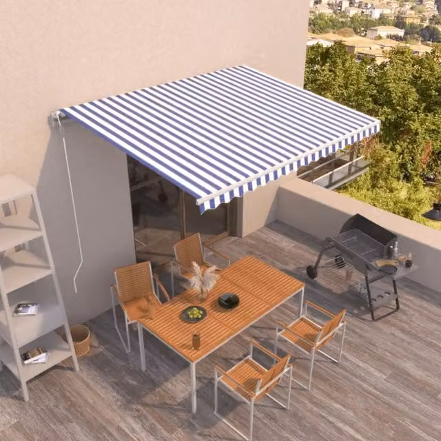 Tenda da Sole Retrattile Automatica 450x350 cm Blu e Bianca 3069006
