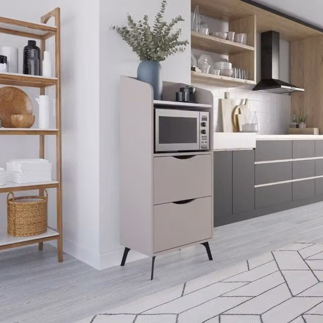 Mobile multiuso moderno Veriaffari con cassetti beige e ripiano bianco in metallo e MDF L: 136 cm, P: 36 cm, H: 60 cm