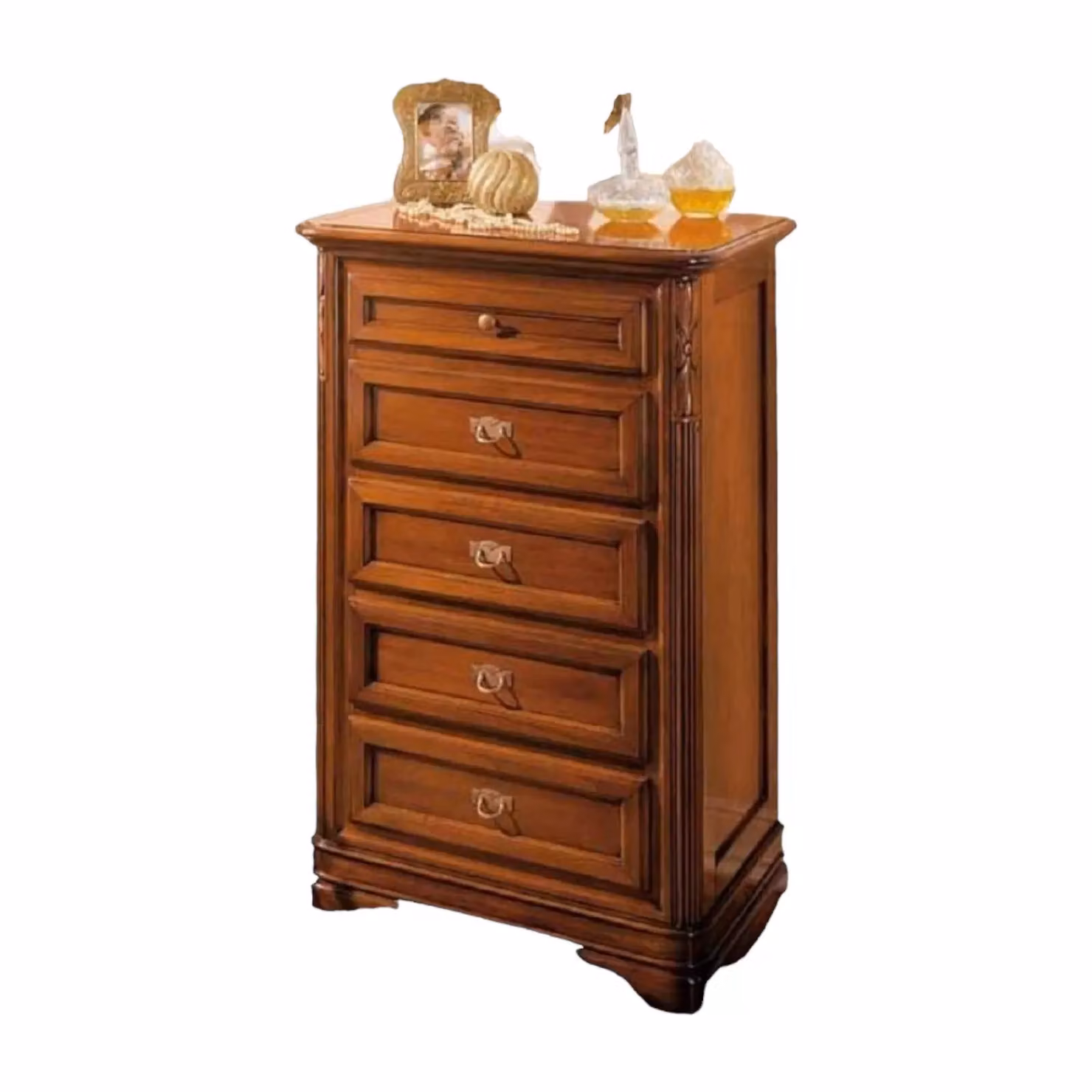 Settimanale classico Mobili 2G con 5 cassetti in legno massello tinta noce L: 65 cm, P: 42 cm, H: 100 cm – 1