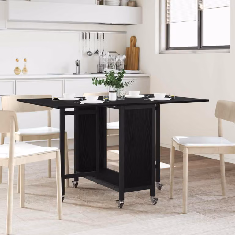 vidaXL Tavolo da pranzo pieghevole moderno con ruote e piano ribaltabile in MDF nero L: 130 cm, P: 80 cm, H: 76,5 cm