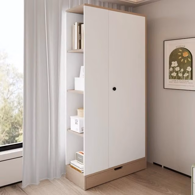 Armadio 70x40x170 cm con ripiani regolabili; legno; naturale e bianco