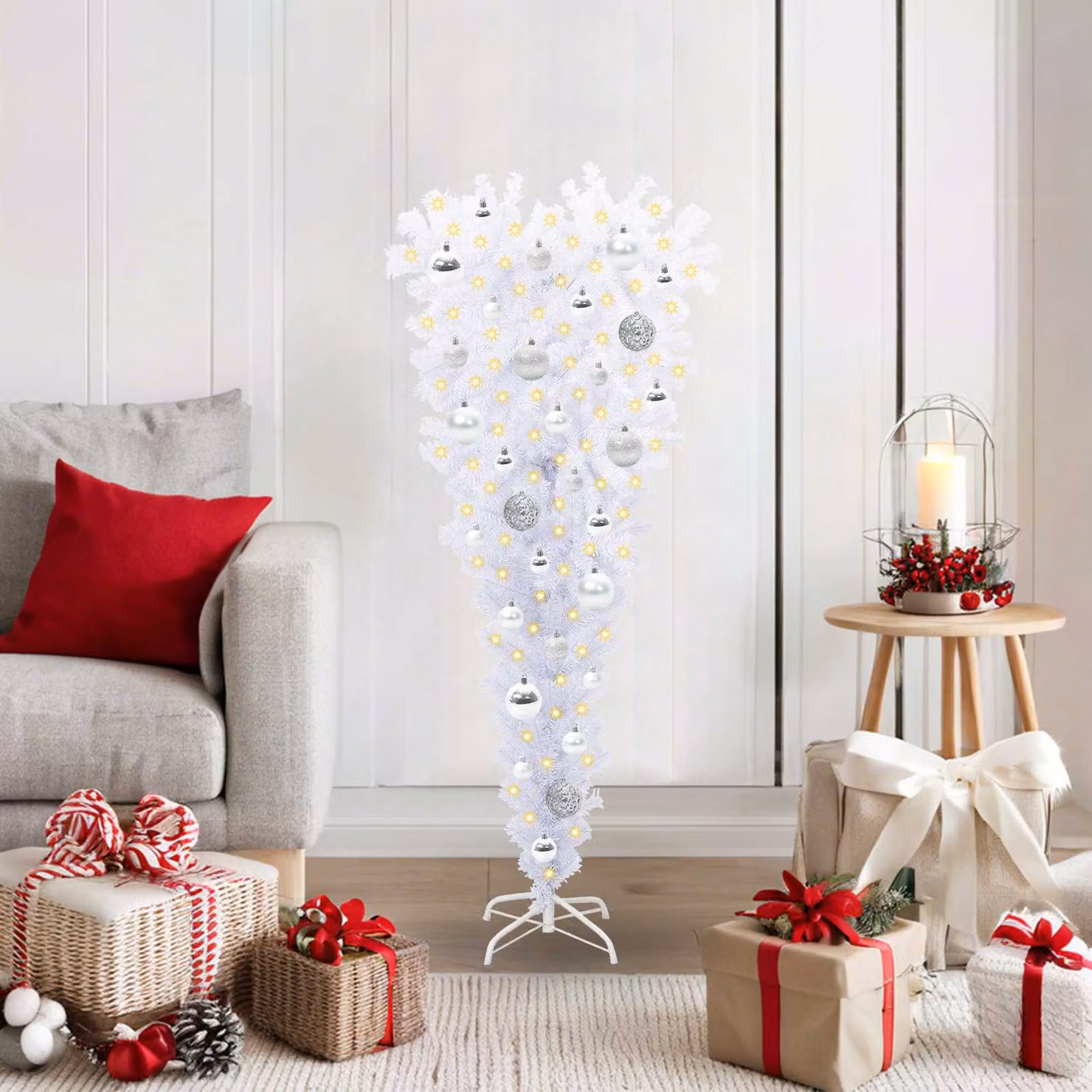 Albero di Natale artificiale moderno vidaXL bianco in PVC e metallo, Altezza: 120 cm