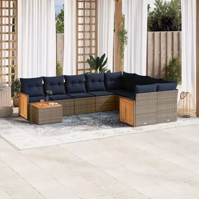 Set Divani da Giardino 10 pz con Cuscini Grigio in Polyrattan 3228000