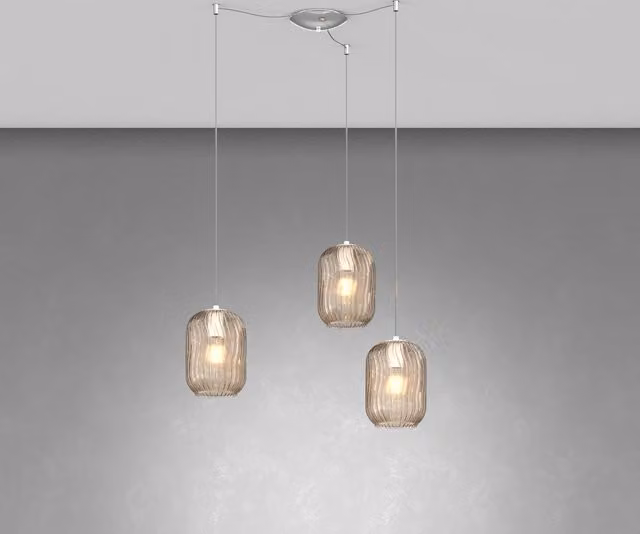 Lampadario Contemporaneo Tender Metallo Cromo Vetro Ambra 3 Luci E27