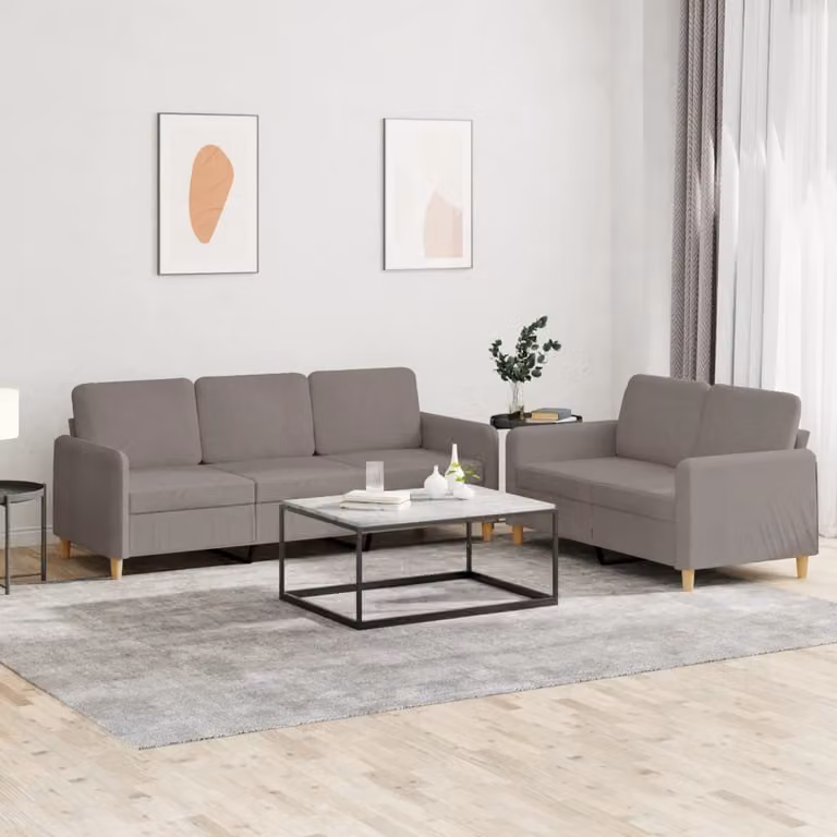 Set di Divani vidaXL composto da un divano a 2 posti e un divano a 3 posti in tessuto beige e grigio con cuscini inclusi per il tuo soggiorno