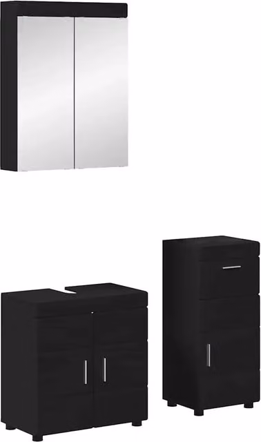 Set di mobili per il bagno vidaXL TULUM 3 pezzi Nero con illuminazione LED L/P/H: 60 x 34 x 63 cm – 2