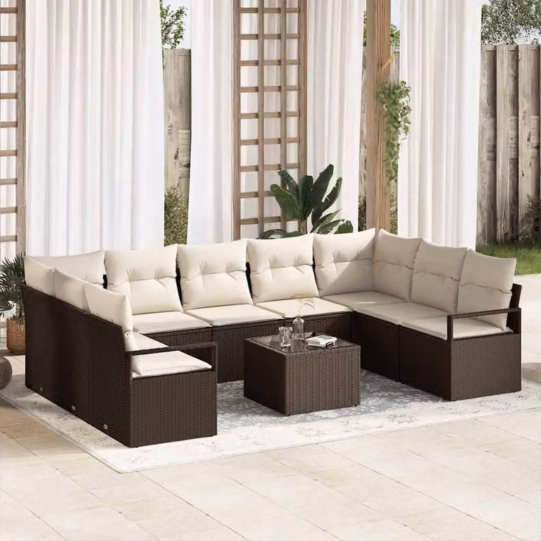 Maison Exclusive - Set di divani da esterno, 10 pezzi, color marrone [Materiale sintetico]: rattan sintetico