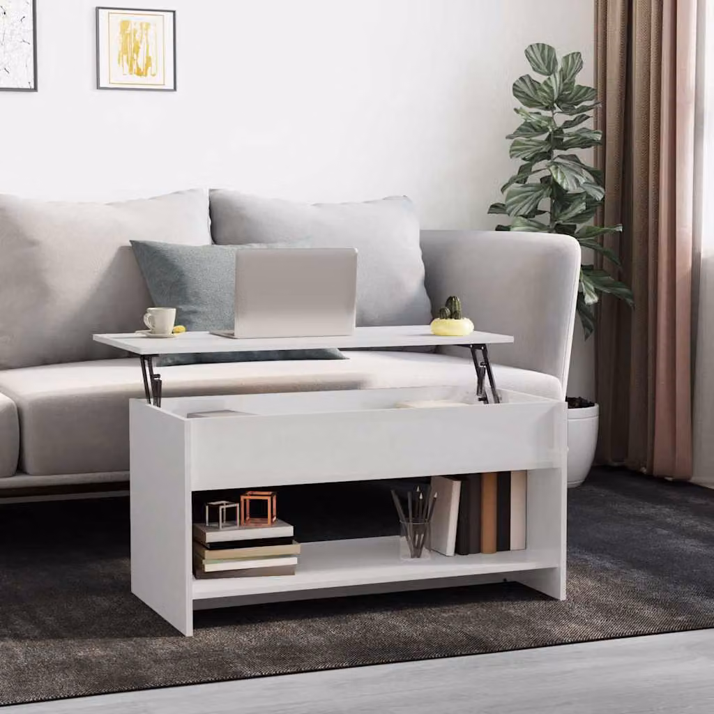 vidaXL Tavolino da Salotto Moderno Bianco Lucido in Legno Multistrato L: 102 cm, P: 50 cm, H: 52,5 cm