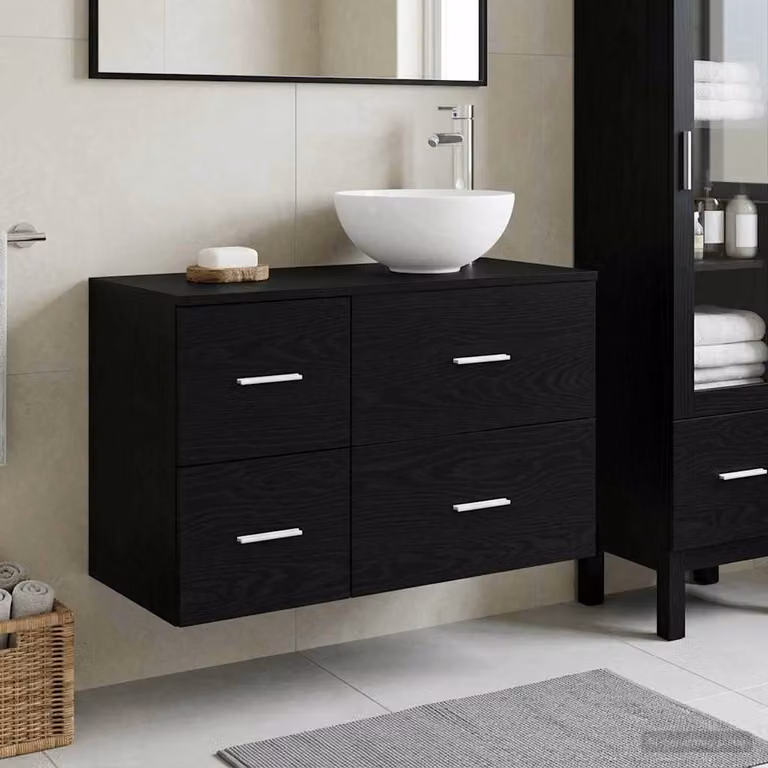 Set di mobili per il bagno moderno vidaXL composto da mobile lavabo e pensile a parete, colore nero opaco