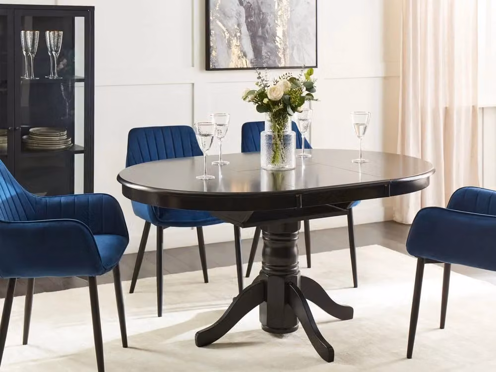 Tavolo da pranzo allungabile Beliani in legno con piedistallo nero, forma rotonda, L/P/H: 106 x 106 x 74 cm – 2
