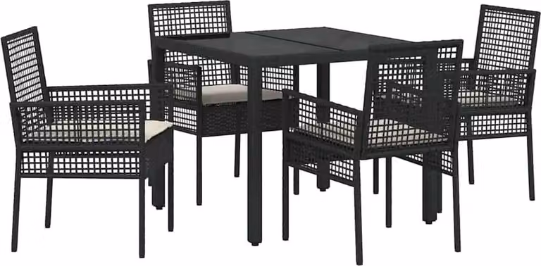Set da Pranzo per Giardino 5 pcs Nero polyrattan