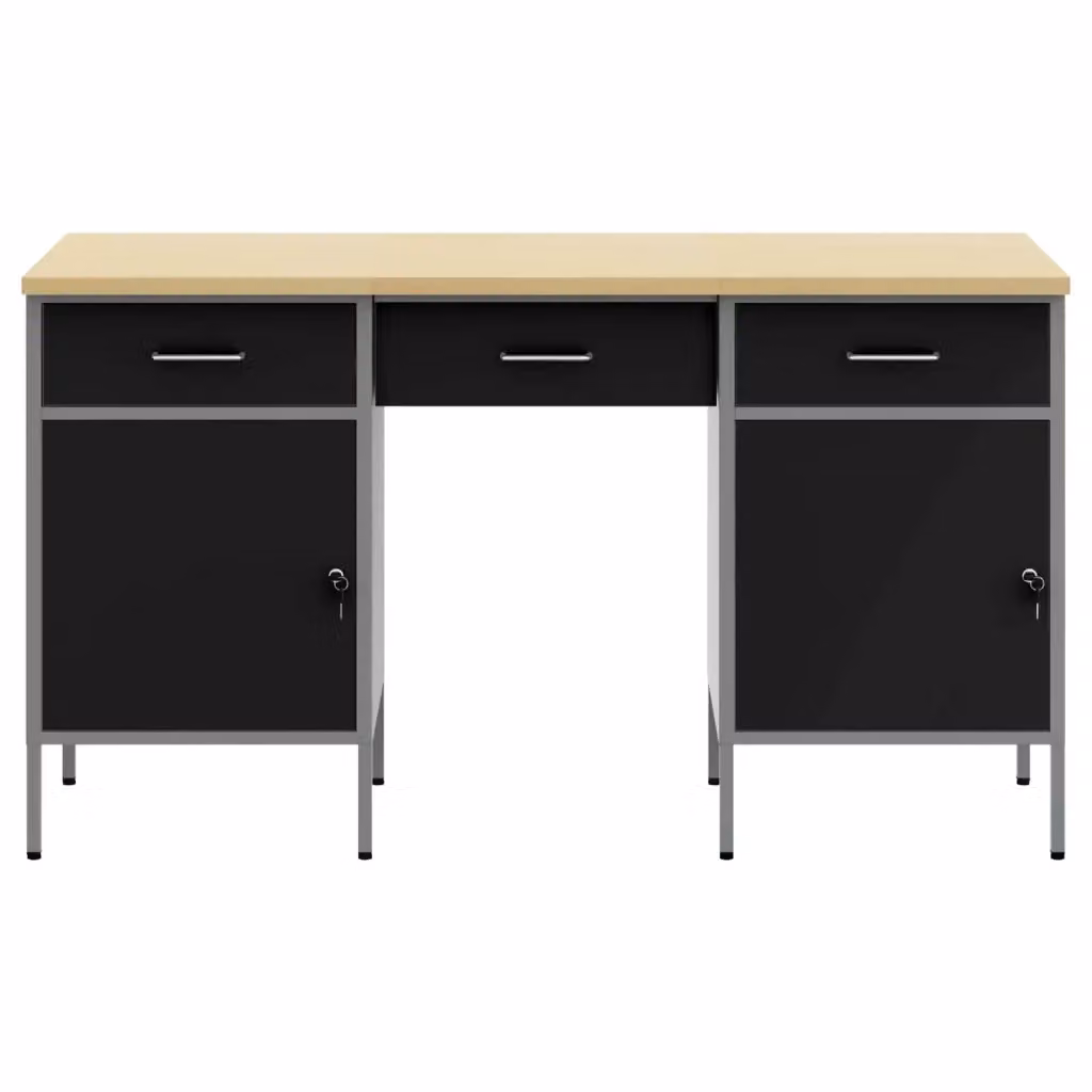 Set di mobili da lavoro vidaXL in 3 pezzi, colore nero, in legno ingegnerizzato e acciaio con chiusura di sicurezza – 2