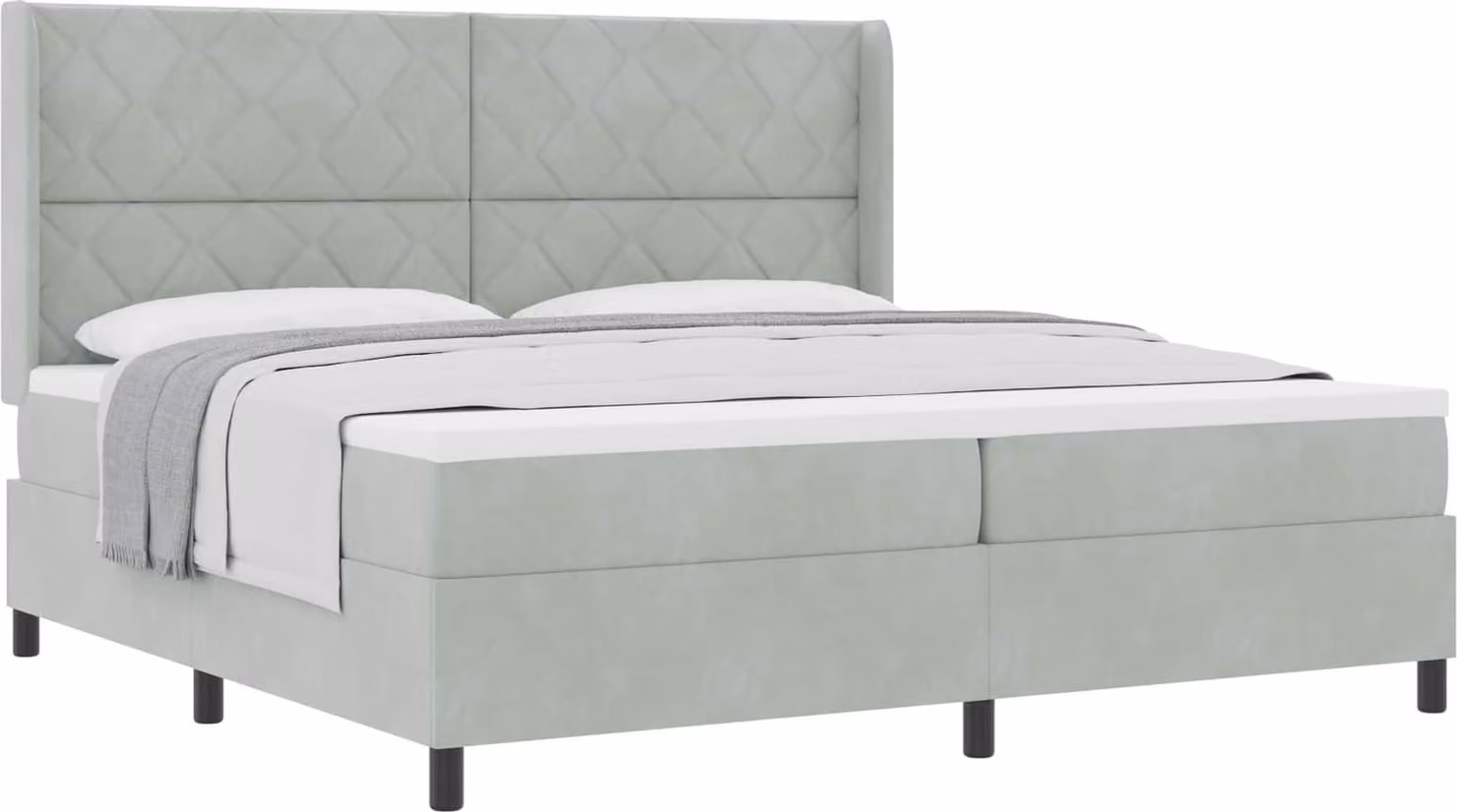 Letto a molle con materasso grigio chiaro 200 x 200 cm in velluto