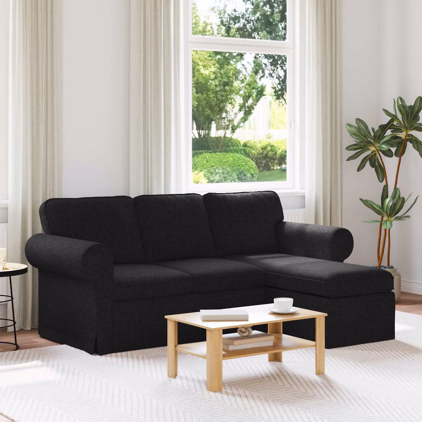 Divano angolare moderno vidaXL in tessuto nero con struttura in metallo L/P/H: 195 x 138 x 80 cm – 1