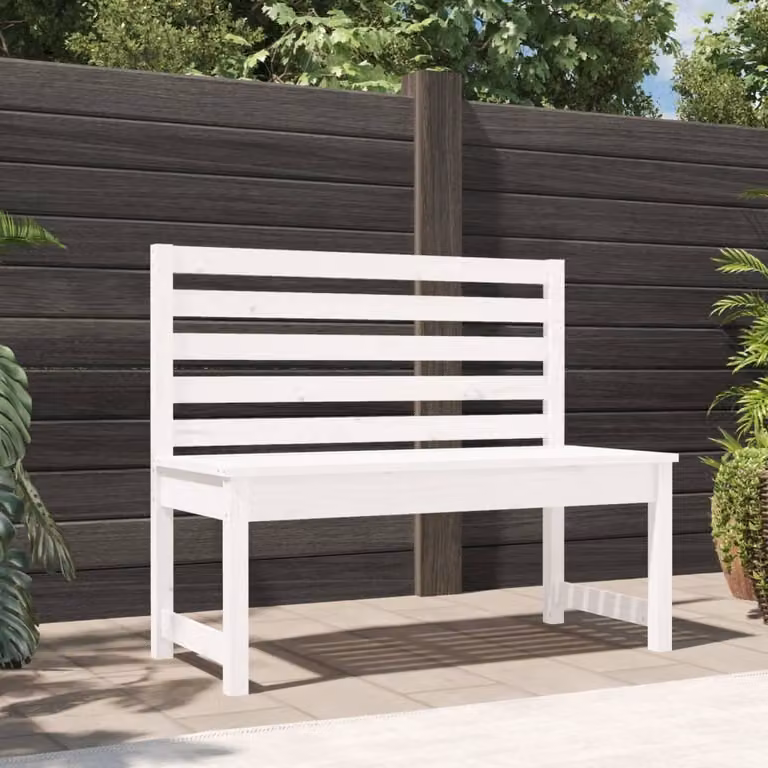 The Living Store Panca da giardino bianca 109 cm in legno di pino massiccio
