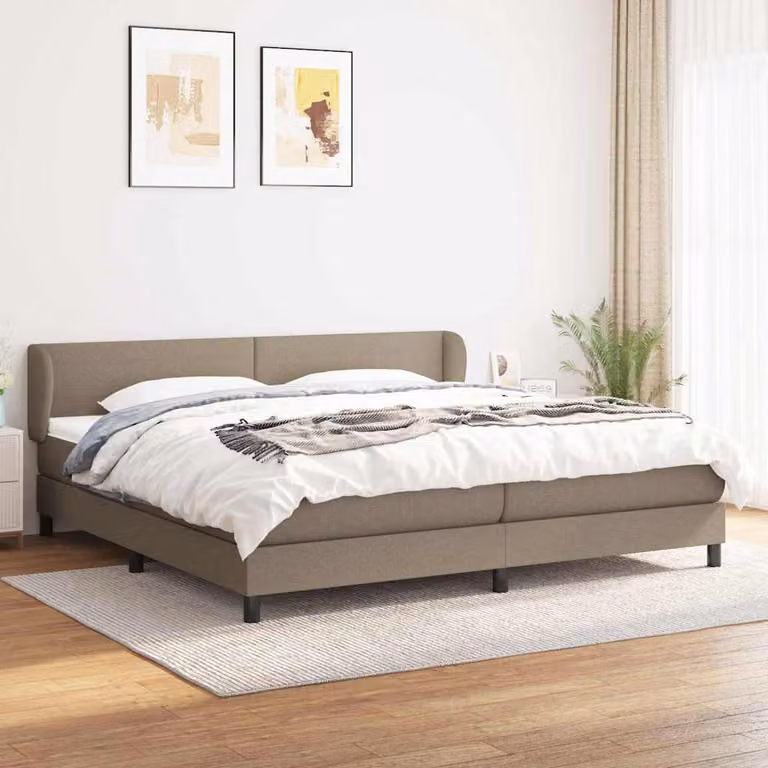 vidaXL Giroletto a Molle con Materasso Ibrido in Tessuto Beige e Bianco, L/P: 200 x 200 cm