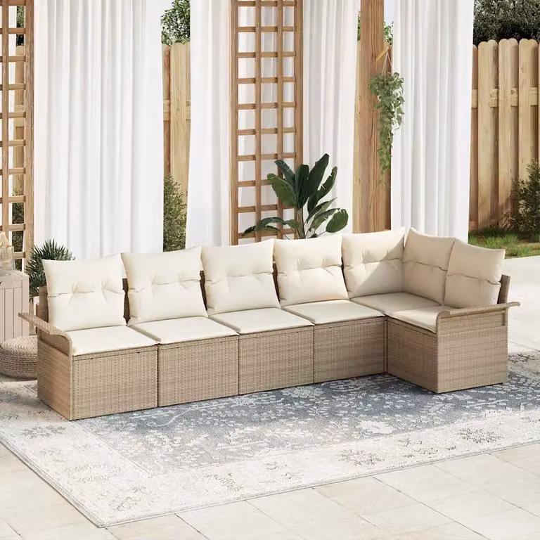 Set Divano da Giardino a L vidaXL in Polyrattan Beige con Cuscini e Struttura in Metallo