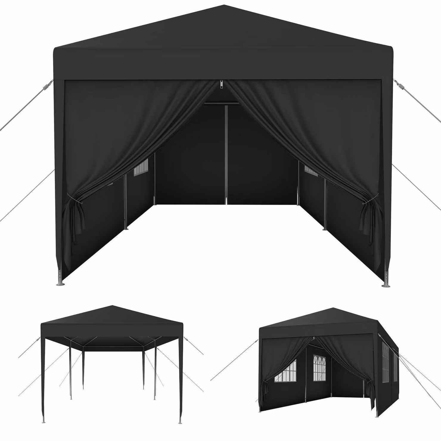 Tenda pop-up impermeabile, dimensioni 3x6 metri, con pareti laterali e finestre, colore antracite