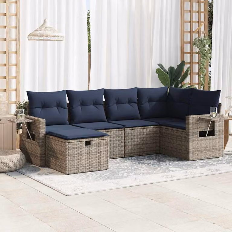 Maison Exclusive - Set Divano da Giardino 6 pz con Cuscini Grigio in Polyrattan