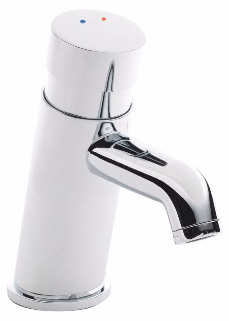 Miscelatore per lavabo, cromo, con chiusura automatica, in ottone, attacco 1/2"