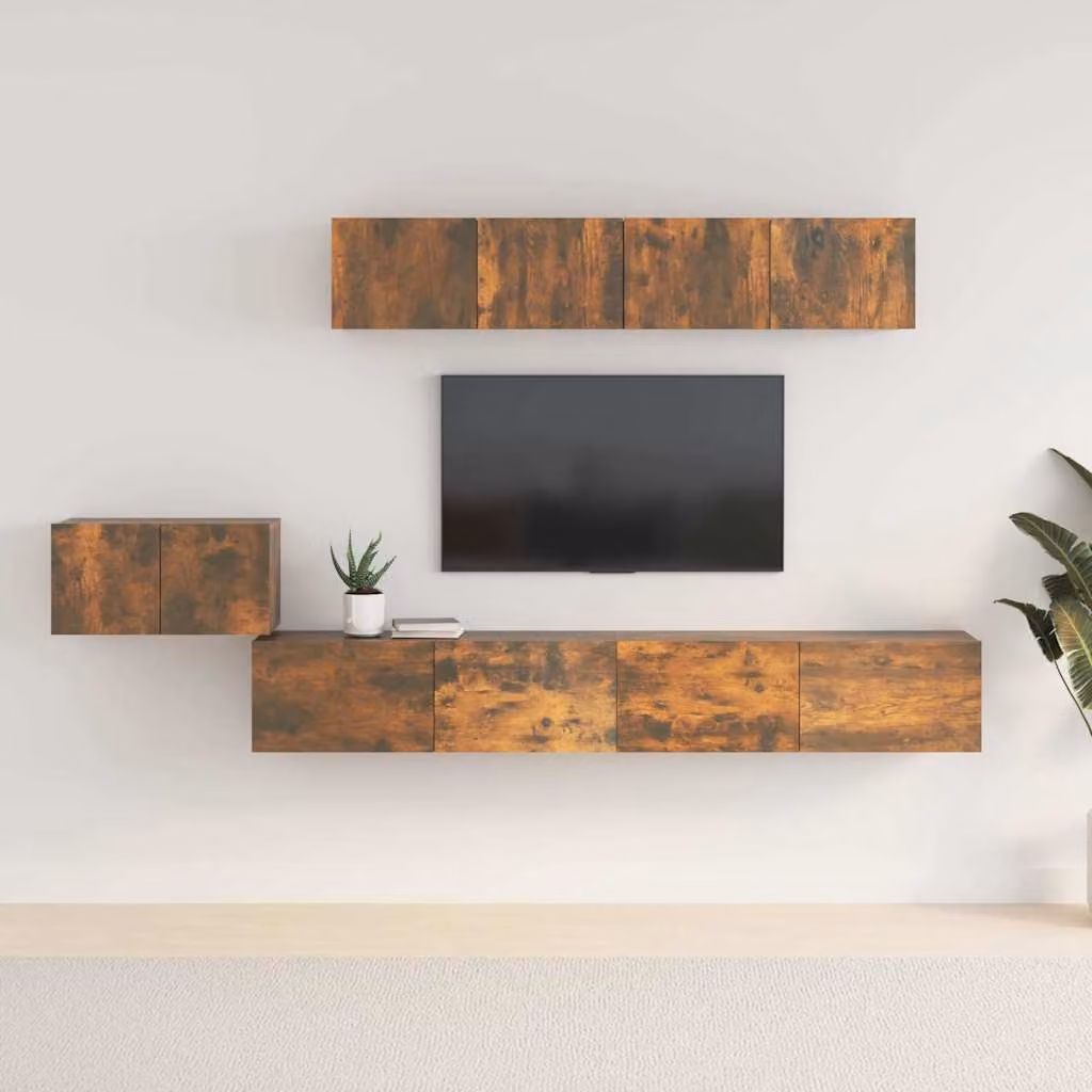 Set di mobili porta TV da soggiorno vidaXL in legno marrone con design a parete e finitura opaca – 1