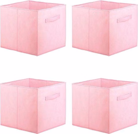 Quattro grandi contenitori in tessuto, grandi contenitori pieghevoli, contenitori in tessuto con manici, contenitori Kallax per camera da letto, armadi, 32,5 x 32,5 x 38 cm, rosa