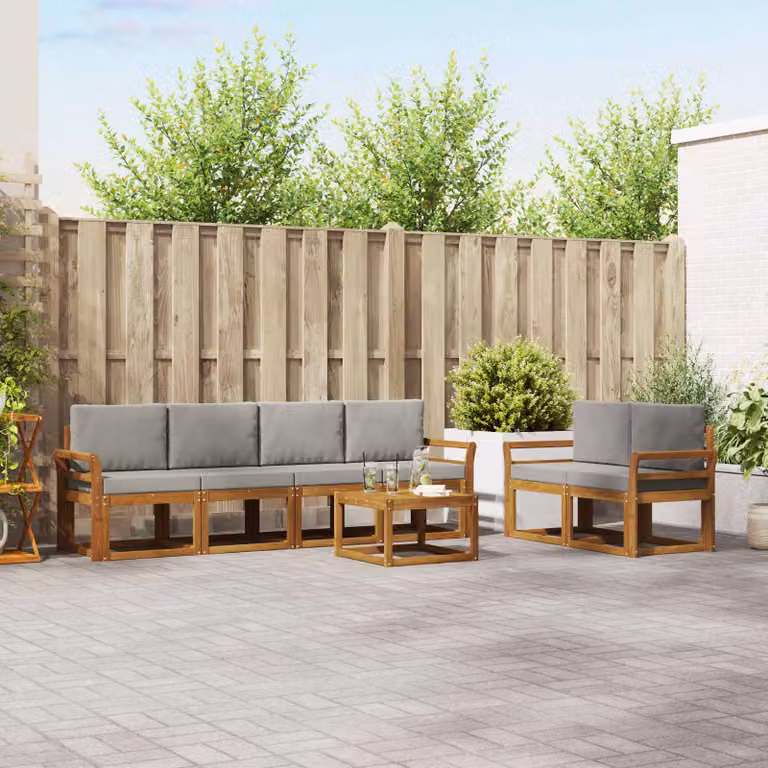 Set di divani da esterno vidaXL 7 pz in legno di acacia con cuscini Grigio e Marrone