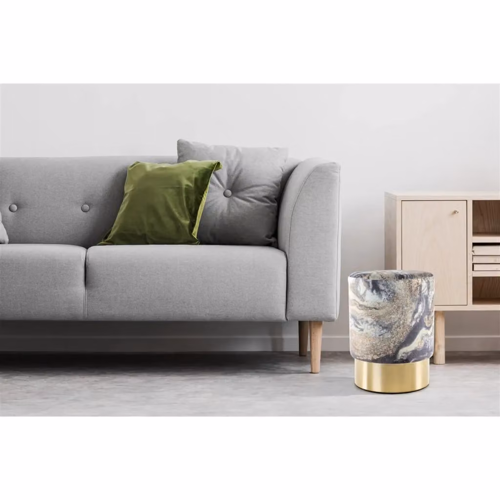 Pouf Gipsy 325 Kendra Home in velluto azzurro con base oro lucida – 2