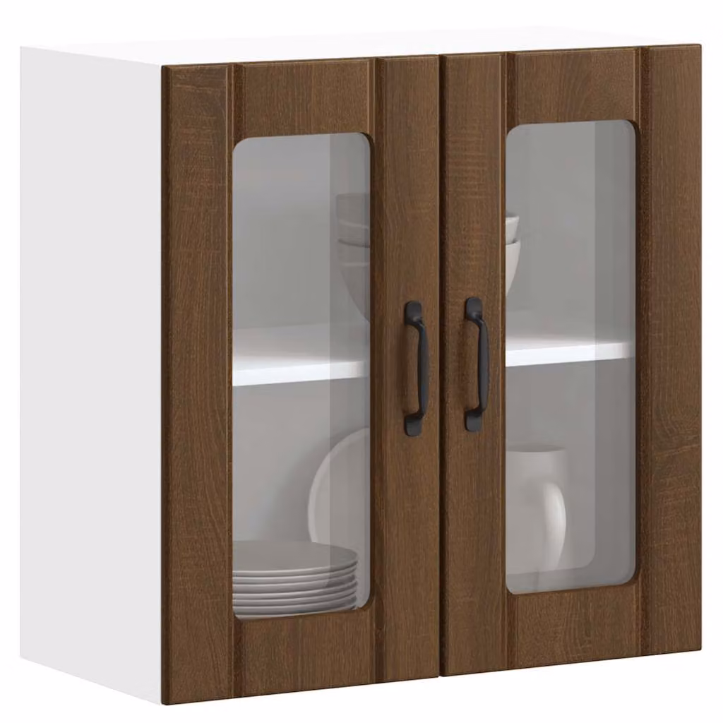 Pensile da cucina moderno vidaXL con ante in vetro e ripiani interni, colore marrone, L: 60 cm, H: 60 cm, P: 31 cm
