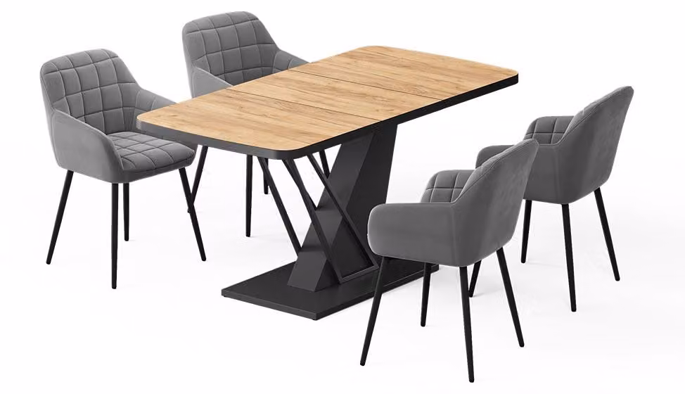 Set di tavoli da pranzo Vicco Fenaro Rovere dorato/Nero 120 x 80 cm con 4 sedie da pranzo, Model 62754