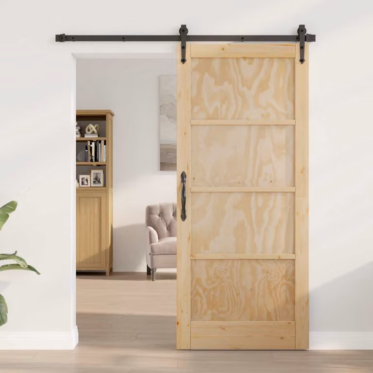 Porta interna scorrevole vidaXL in legno compensato venato, stile rustico, marrone e beige, L: 86 cm, H: 198,5 cm