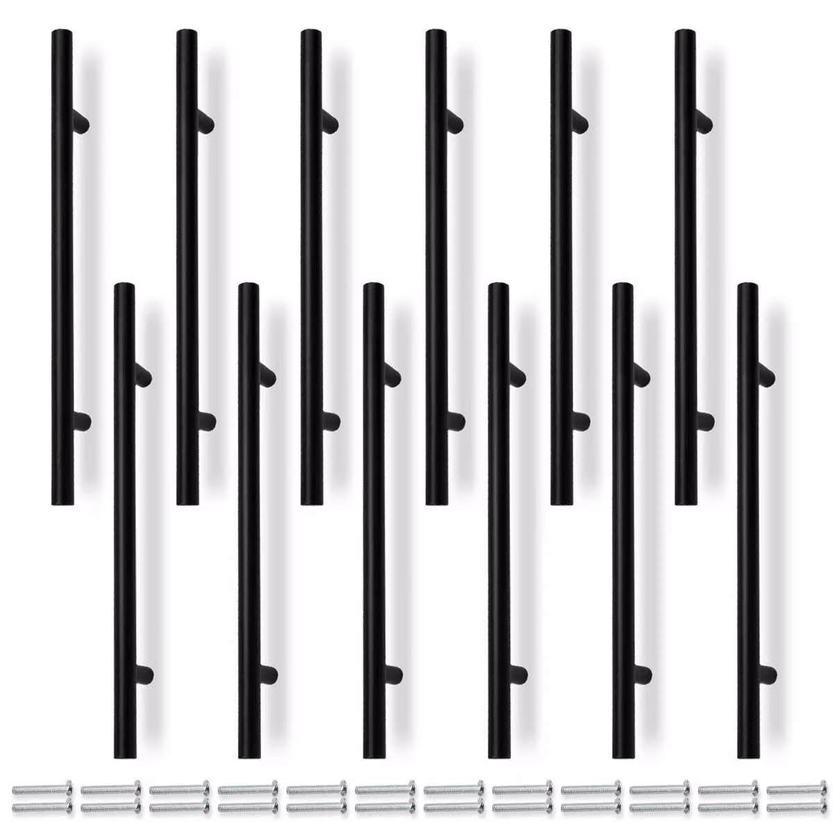 12 maniglie nere opache a forma di T per mobili da cucina, lunghezza 250 mm