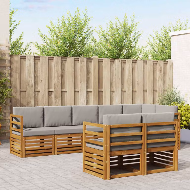 Set di divani da esterno vidaXL 8 pz in legno di acacia con cuscini beige e grigio chiaro