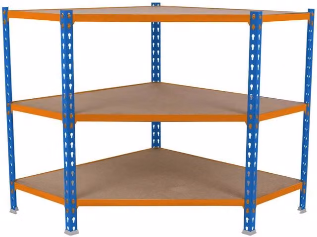 Scaffale in metallo Simon Rack con 3 ripiani, colore blu, arancio e legno, L 90 cm x P 50 cm x H 90 cm