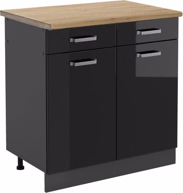 Mobiletto base per cucina R-Line Nero lucido/Antracite 80 cm, PL Rovere Vicco