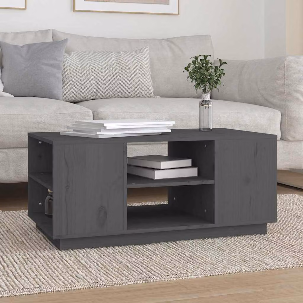vidaXL Tavolino da Salotto in Legno di Pino Massello Grigio L: 90 cm, P: 49 cm, H: 40,5 cm